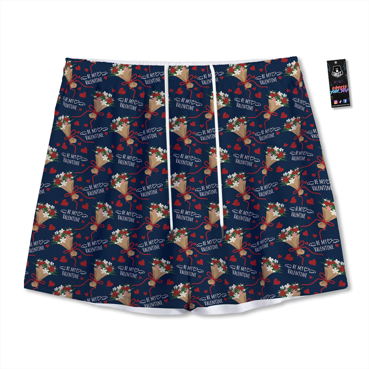 Be My Valentine Floral Print Pattern Mesh Shorts