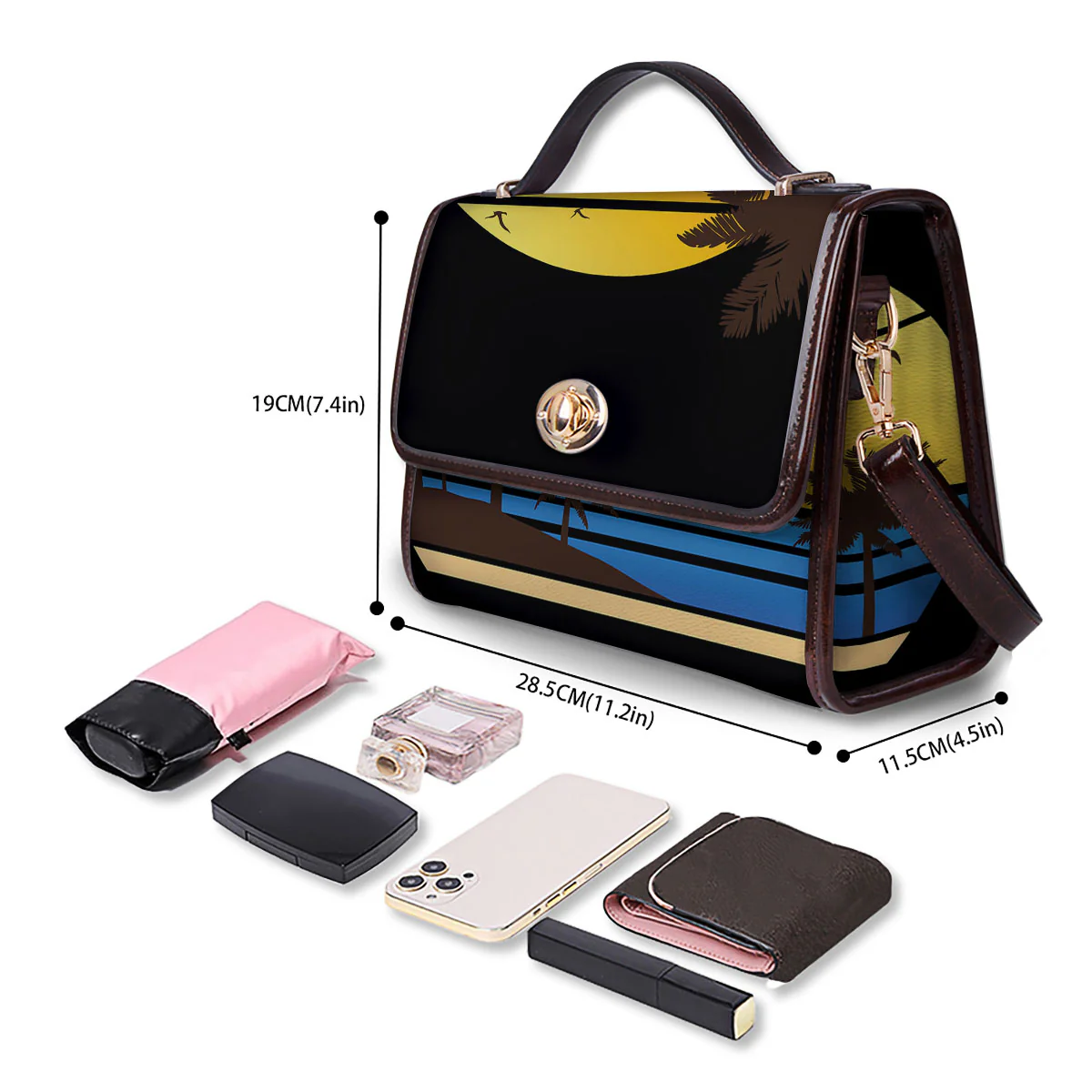 Beach Sunset Palm Tree Print Women's Satchel Bag - Image 4