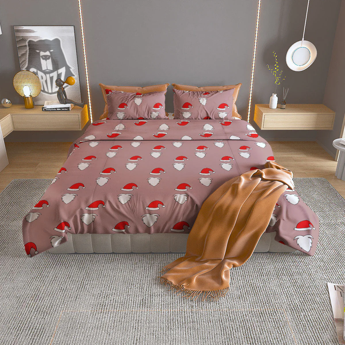 Beard Santa Claus Print Pattern Duvet Cover Bedding Set