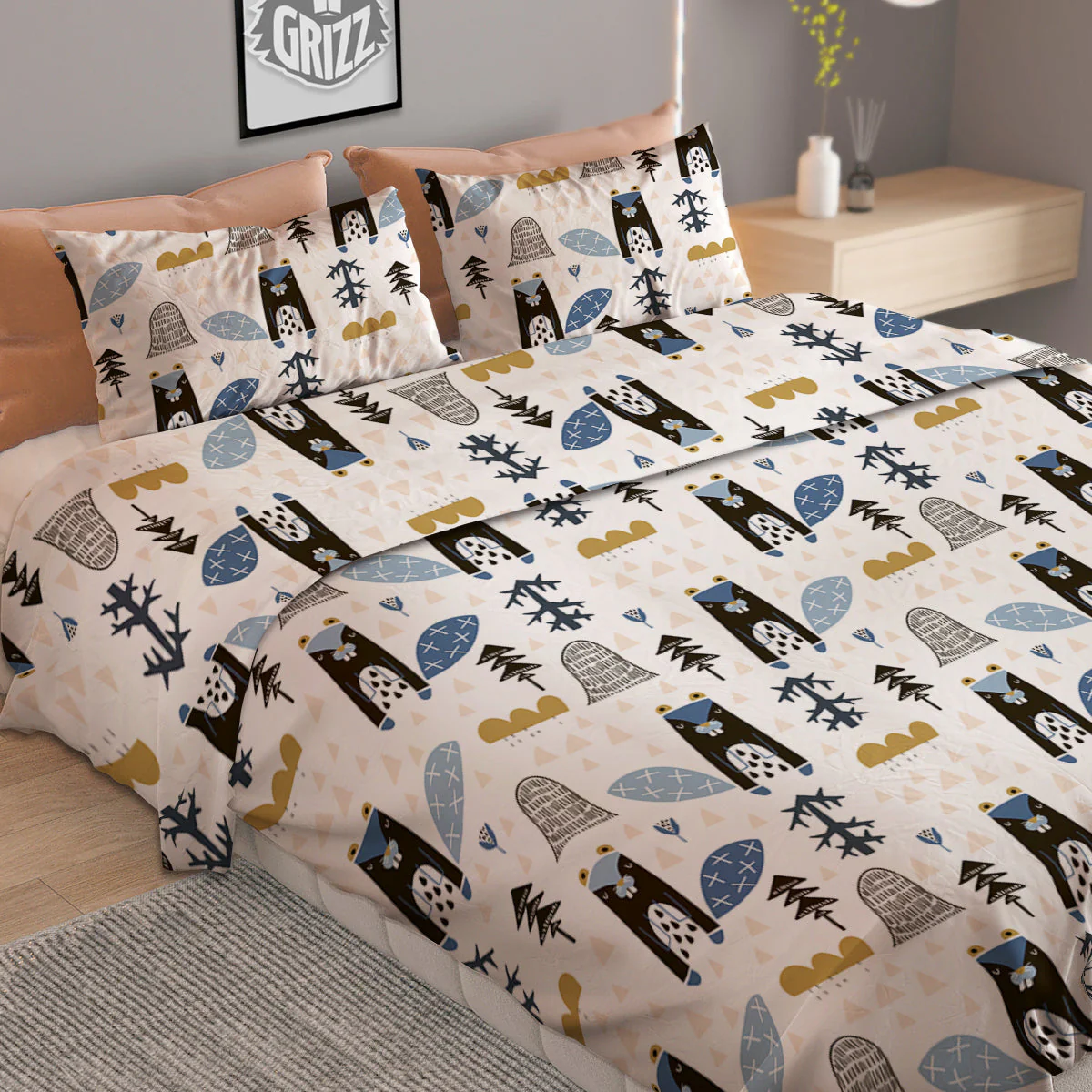 Beaver Cartoon Print Pattern Duvet Cover Bedding Set - Image 2
