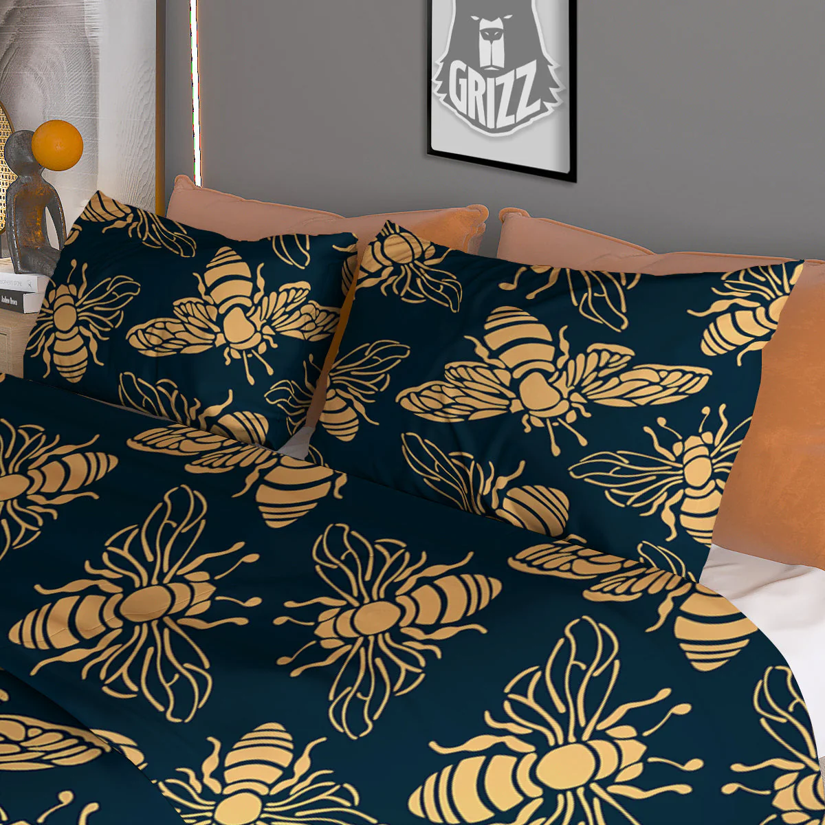 Bee Vintage Print Pattern Duvet Cover Bedding Set - Image 3