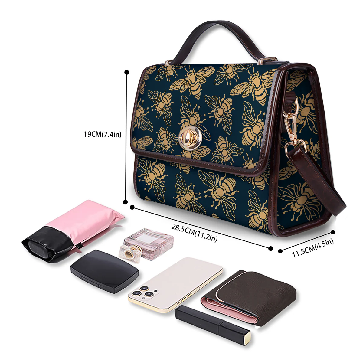 Bee Vintage Print Pattern Women's Satchel Bag - Image 4