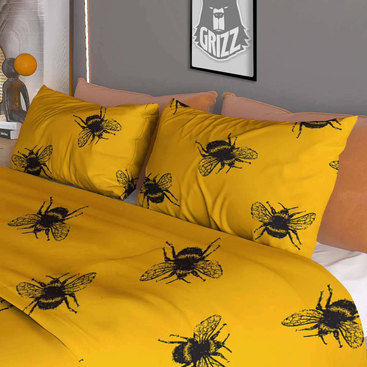 Bee Yellow Print Pattern Duvet Cover Bedding Set - Image 3