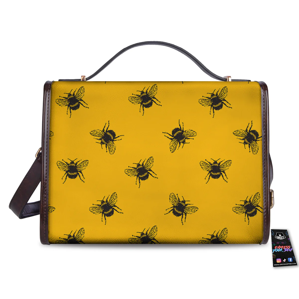 Bee Yellow Print Pattern Women's Satchel Bag - Image 2
