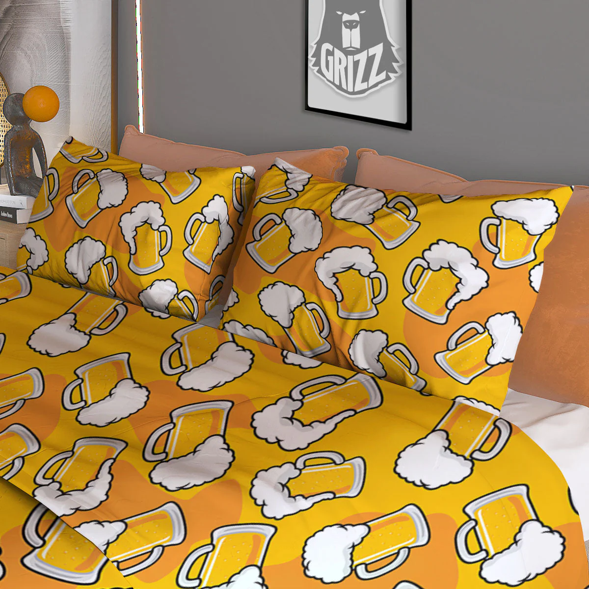 Beer Mug Pattern Print Duvet Cover Bedding Set - Image 3
