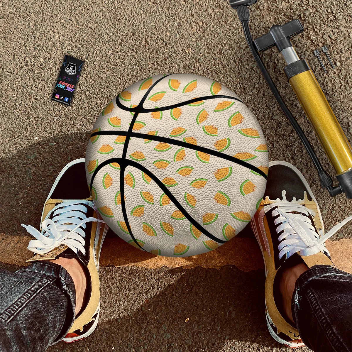 Beige And Melon Print Pattern Basketball - Image 2