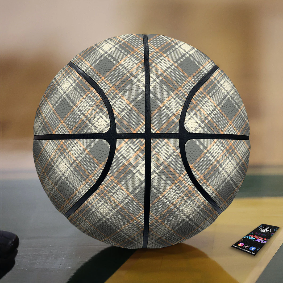 Beige Plaid And Grey Print Pattern Basketball