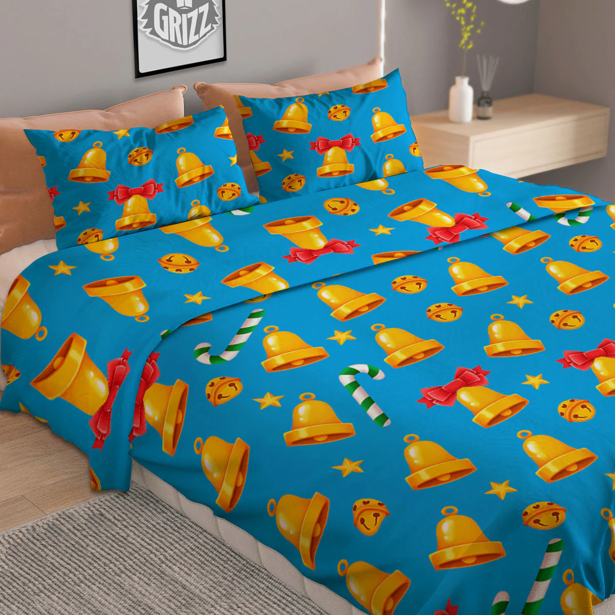 Bells Merry Christmas Print Pattern Duvet Cover Bedding Set - Image 2