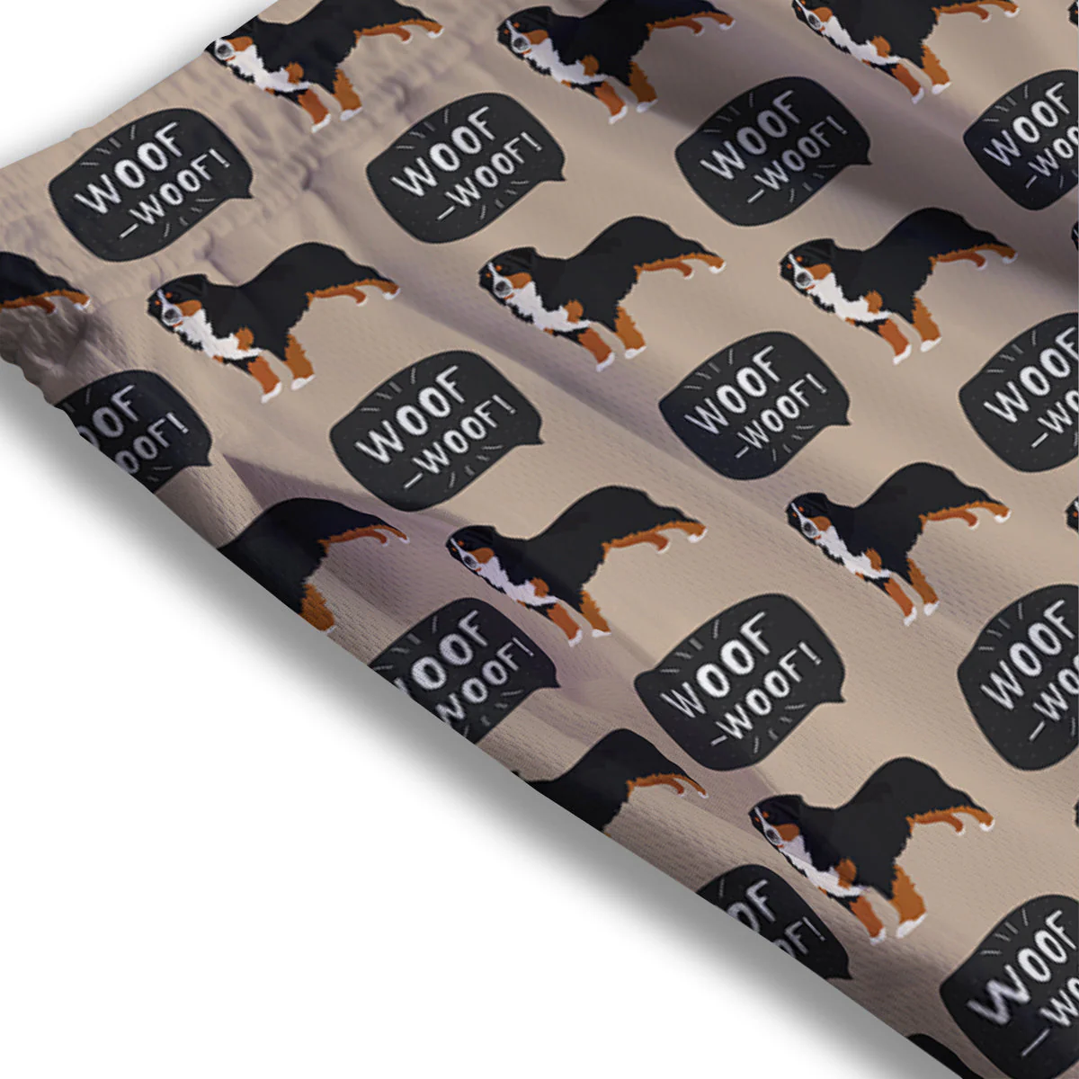 Bernese Brown Woof Woof Print Pattern Mesh Shorts - Image 3