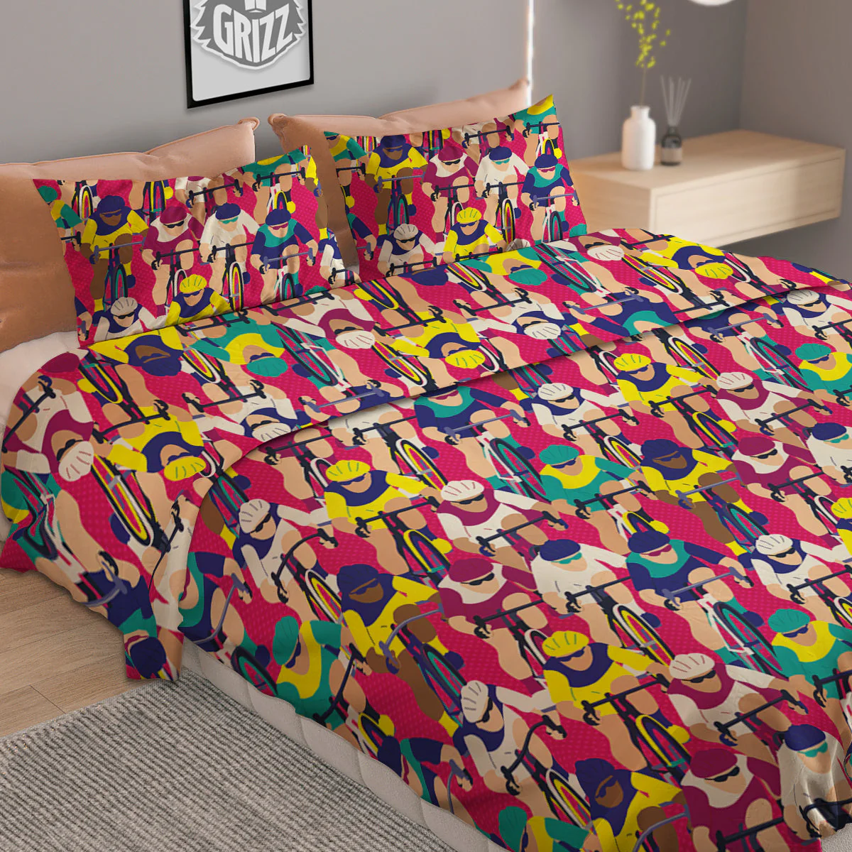 Bicycle Race Colorful Print Pattern Duvet Cover Bedding Set - Image 2