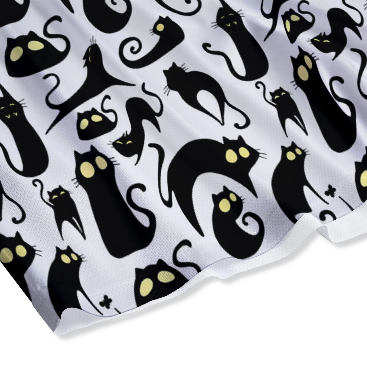 Big Eye Black Cat Halloween Print Pattern Mesh Shorts - Image 4