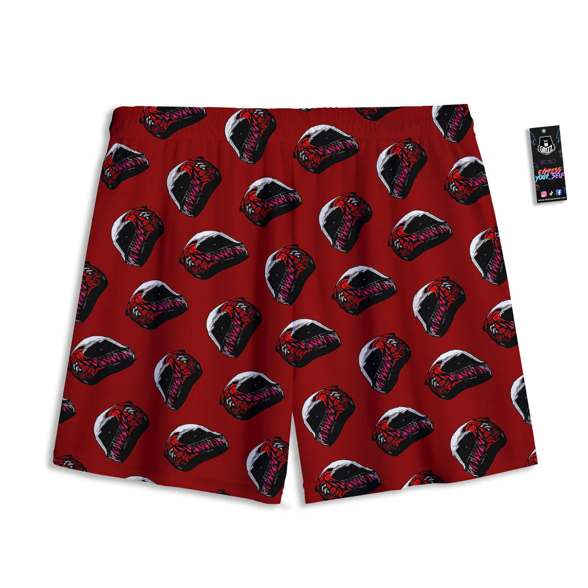 Biker Helmet Devil Print Pattern Mesh Shorts - Image 2