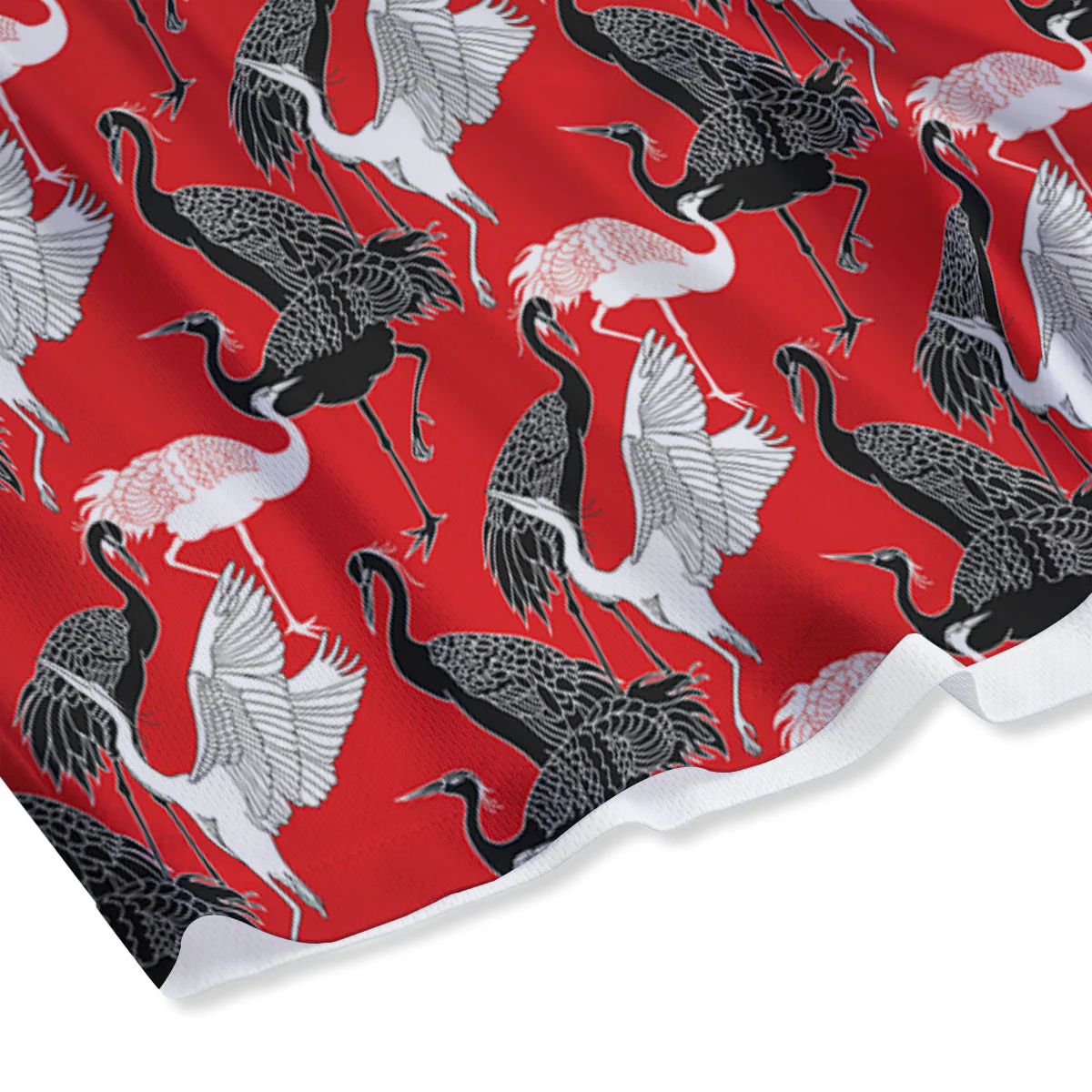 Bird Crane Print Pattern Mesh Shorts - Image 4