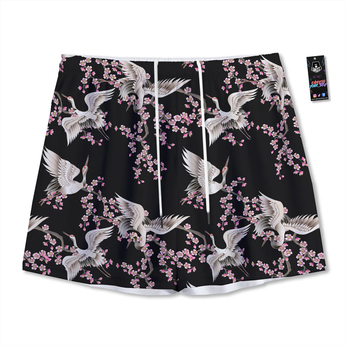 Bird Crane Watercolor Print Pattern Mesh Shorts
