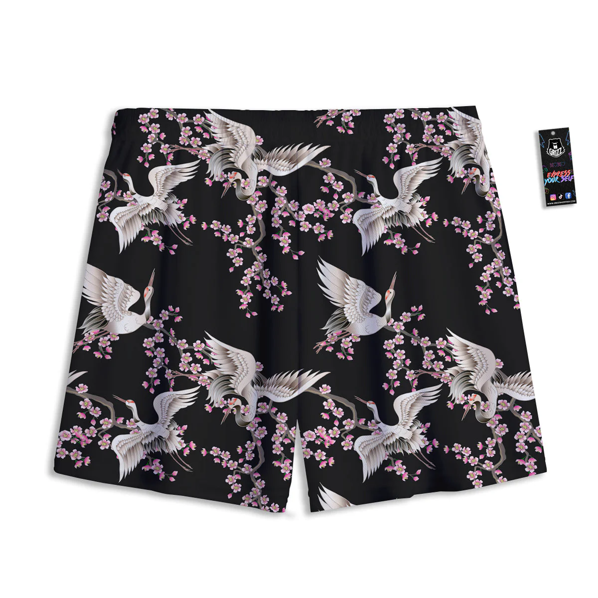 Bird Crane Watercolor Print Pattern Mesh Shorts - Image 2