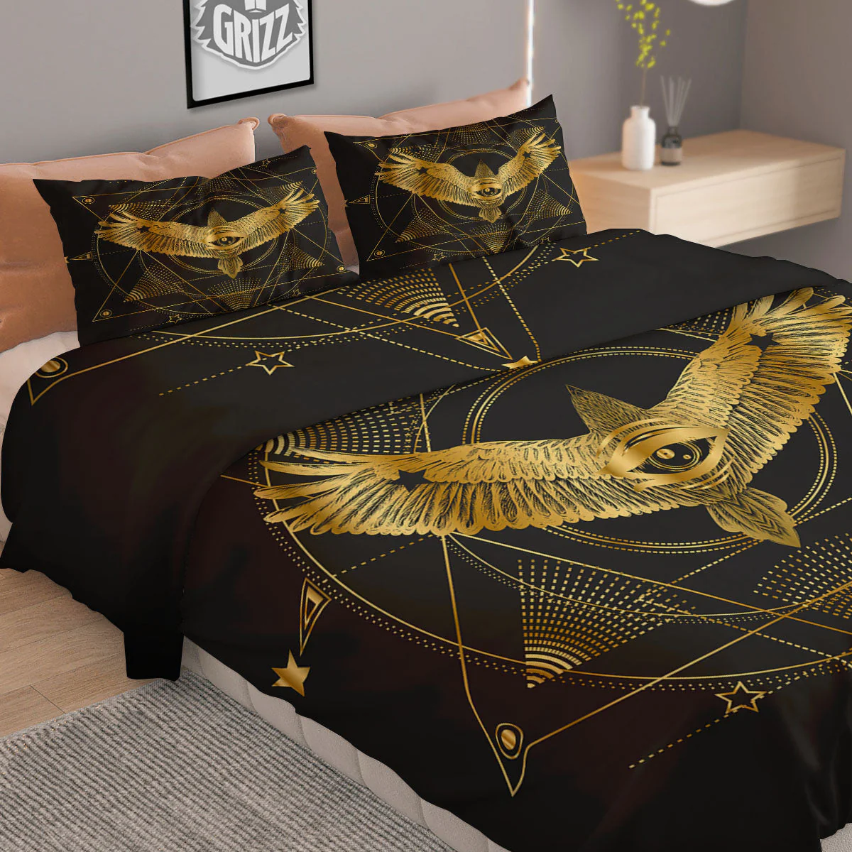 Bird Spiritual Golden Print Duvet Cover Bedding Set - Image 2