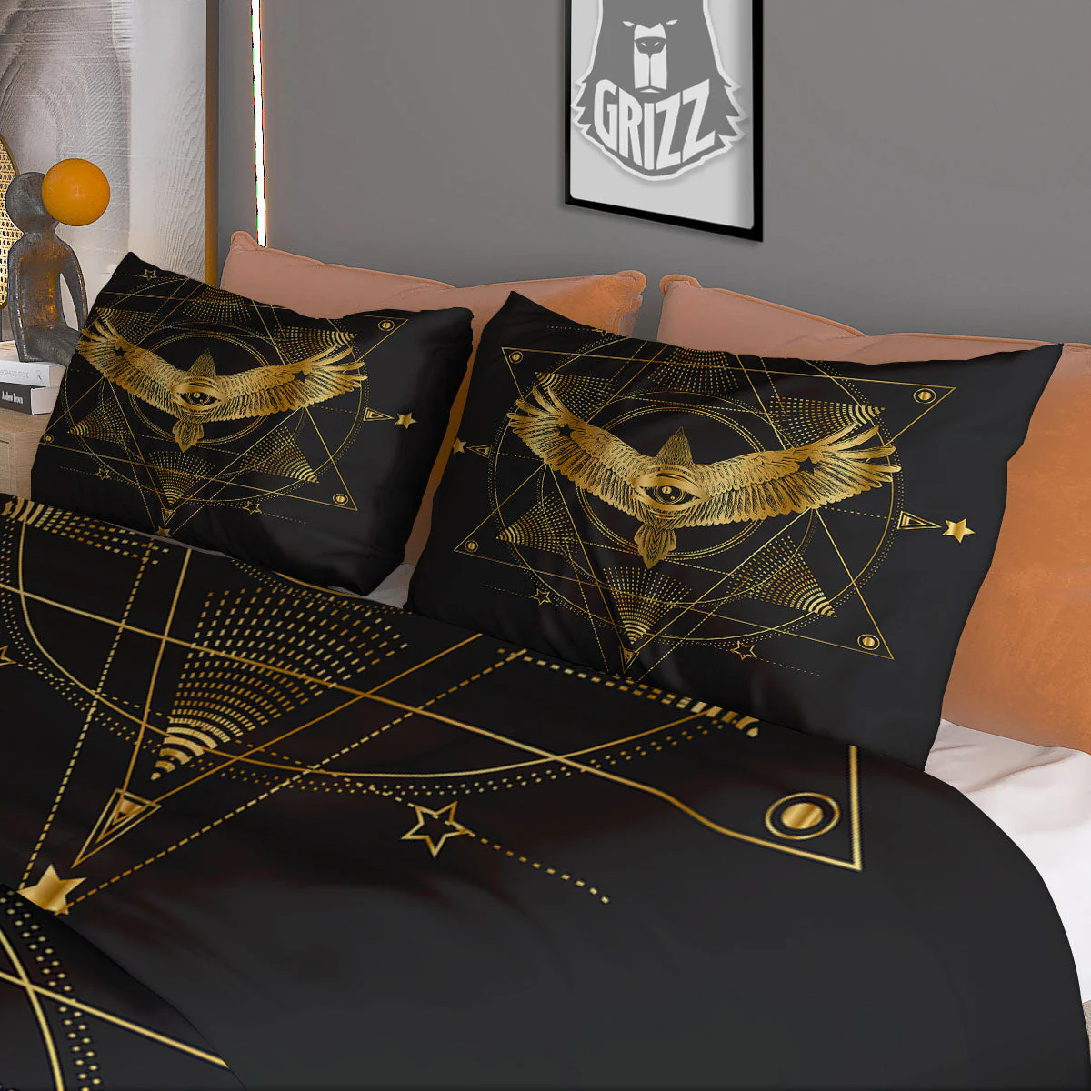 Bird Spiritual Golden Print Duvet Cover Bedding Set - Image 3