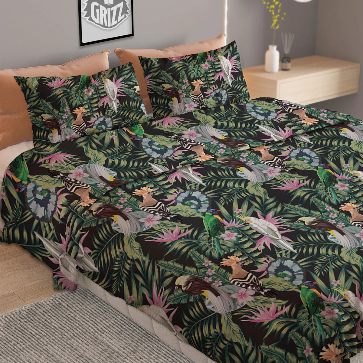 Birds Hawaiian Tropical Print Pattern Duvet Cover Bedding Set - Image 2