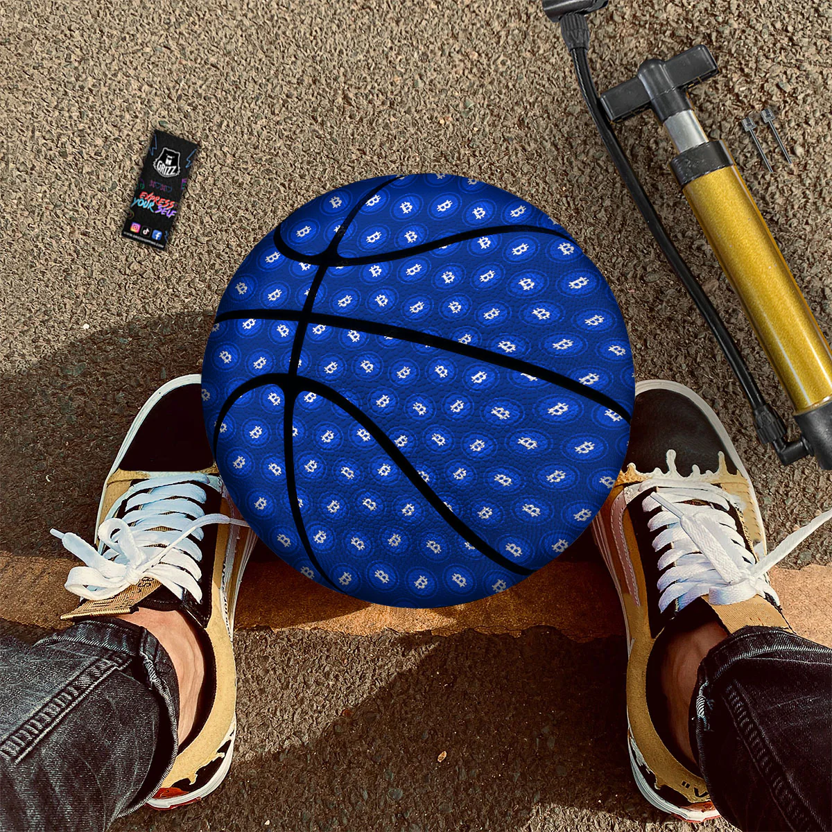 Bitcoin Blue Print Pattern Basketball - Image 3