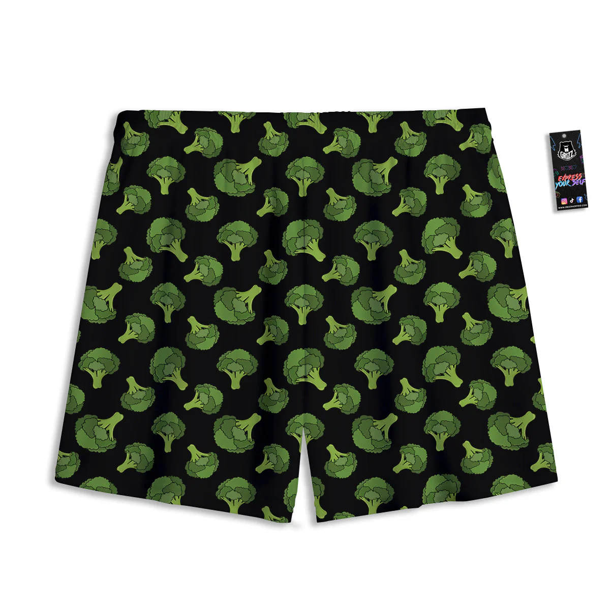 Black And Broccoli Print Pattern Mesh Shorts - Image 2