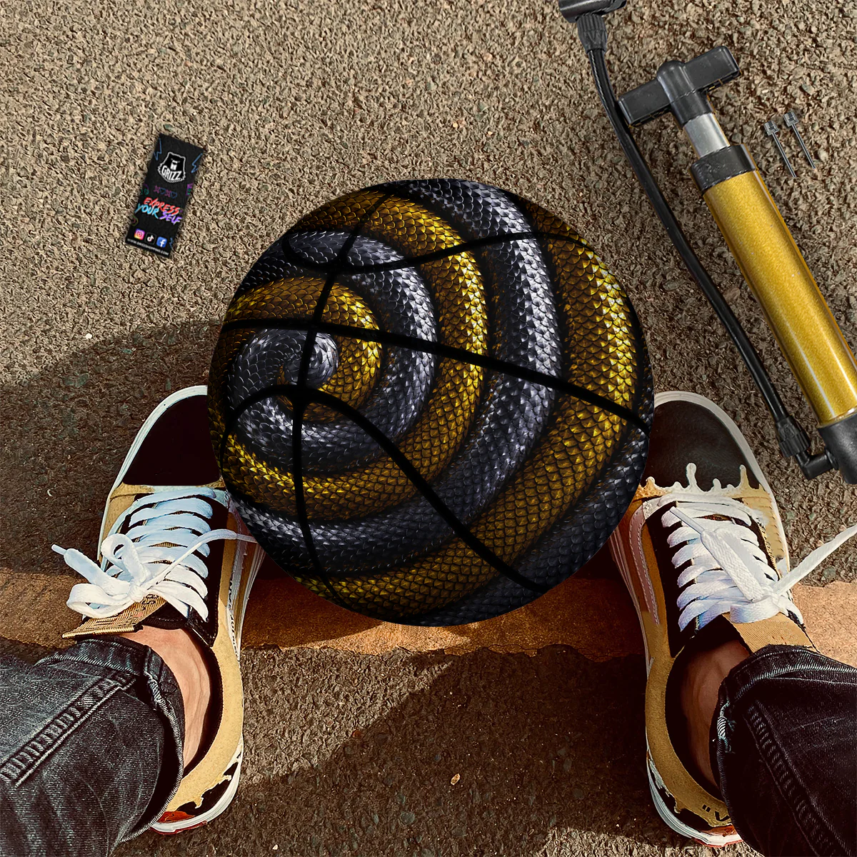 Black And Gold Twisted Snakes Print Basketball - Image 2