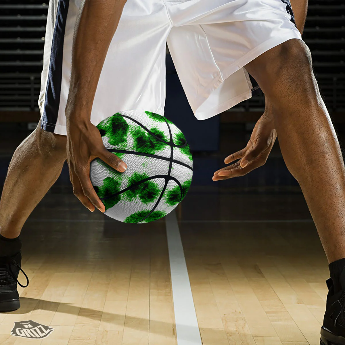 Black And Green Acid Wash Tie Dye Print Basketball - Image 3