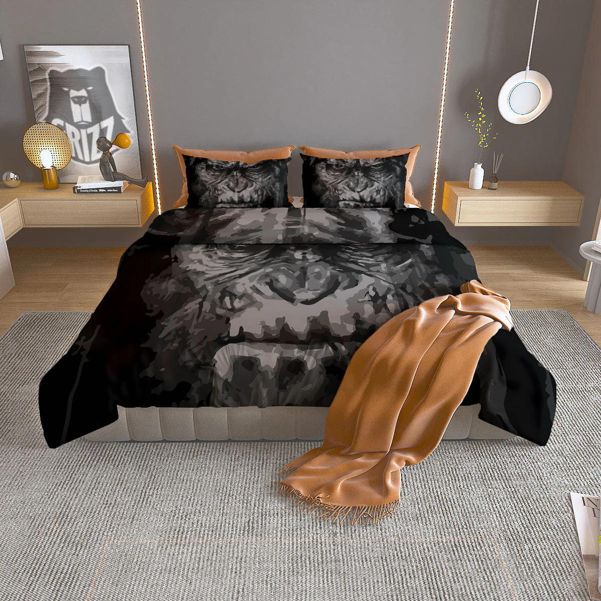 Black And Grey Face Chimpanzee Print Duvet Cover Bedding Set