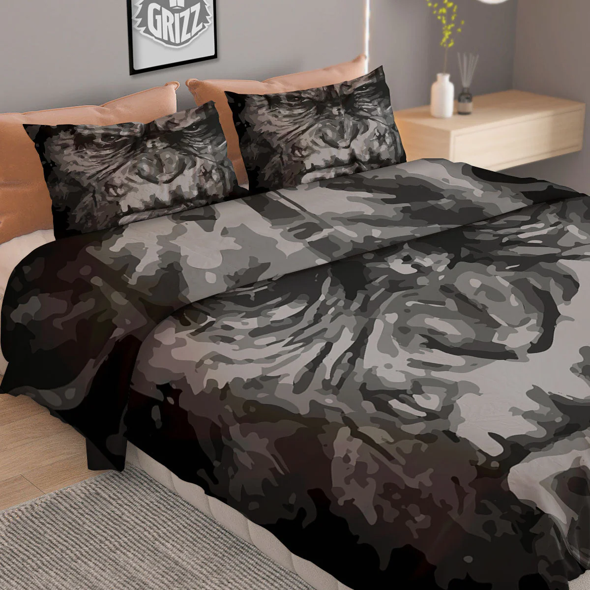 Black And Grey Face Chimpanzee Print Duvet Cover Bedding Set - Image 2