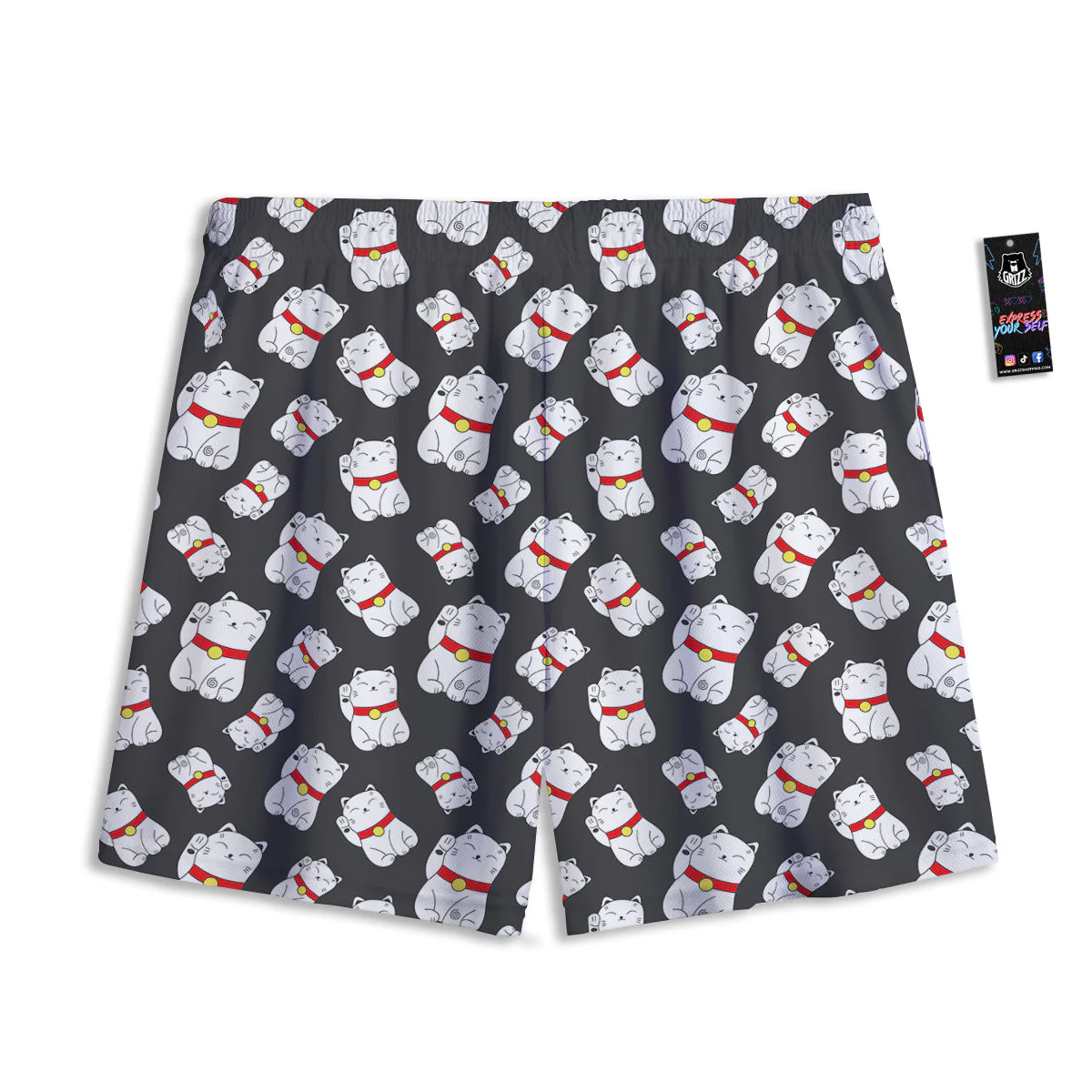 Black And Lucky Cat  Print Pattern Mesh Shorts - Image 2