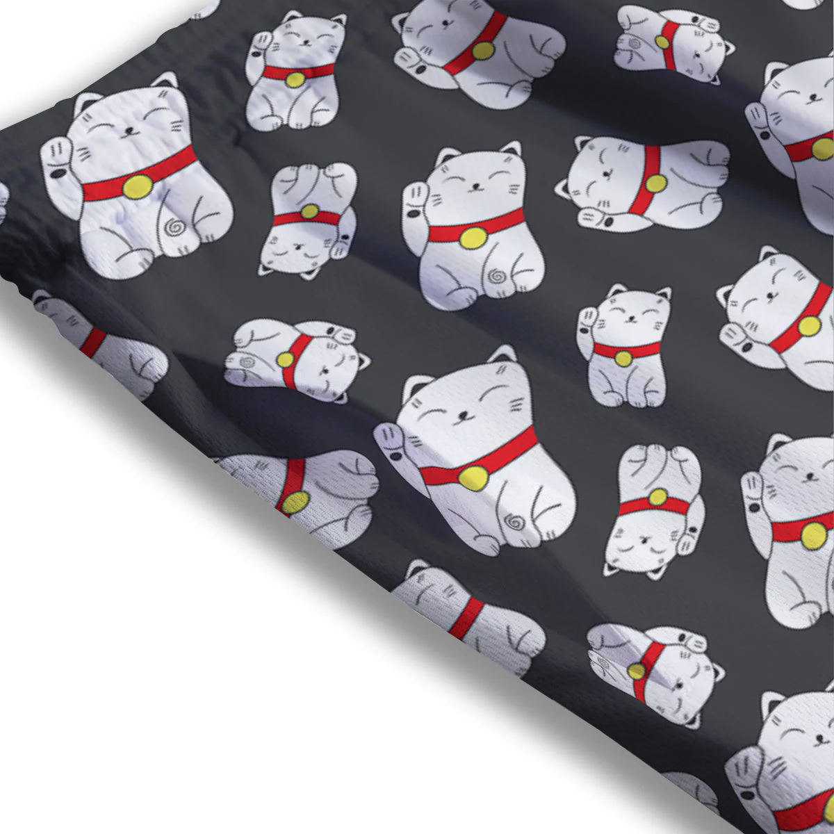 Black And Lucky Cat  Print Pattern Mesh Shorts - Image 3