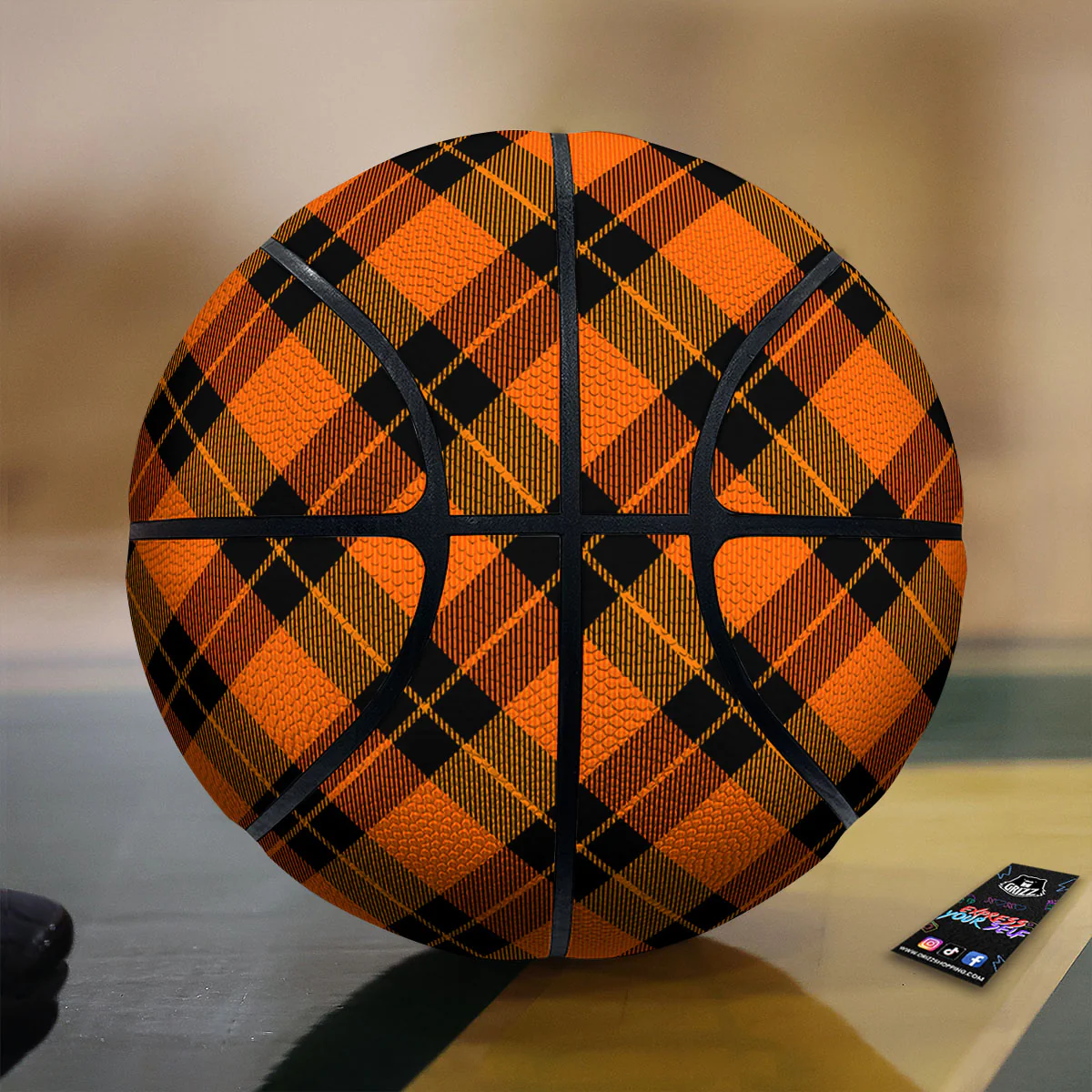 Black And Orange Plaid Print Pattern Basketball