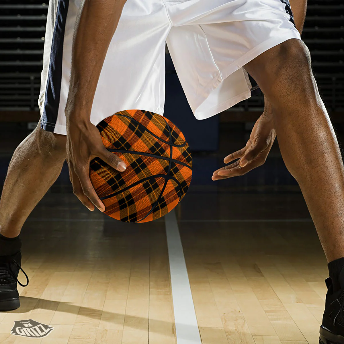 Black And Orange Plaid Print Pattern Basketball - Image 3