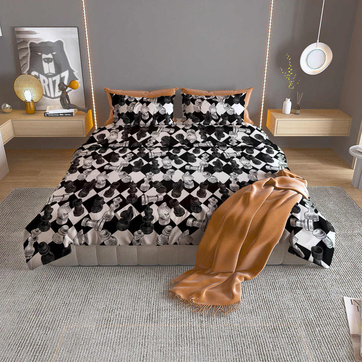 Black And White Chessboard Print Pattern Duvet Cover Bedding Set