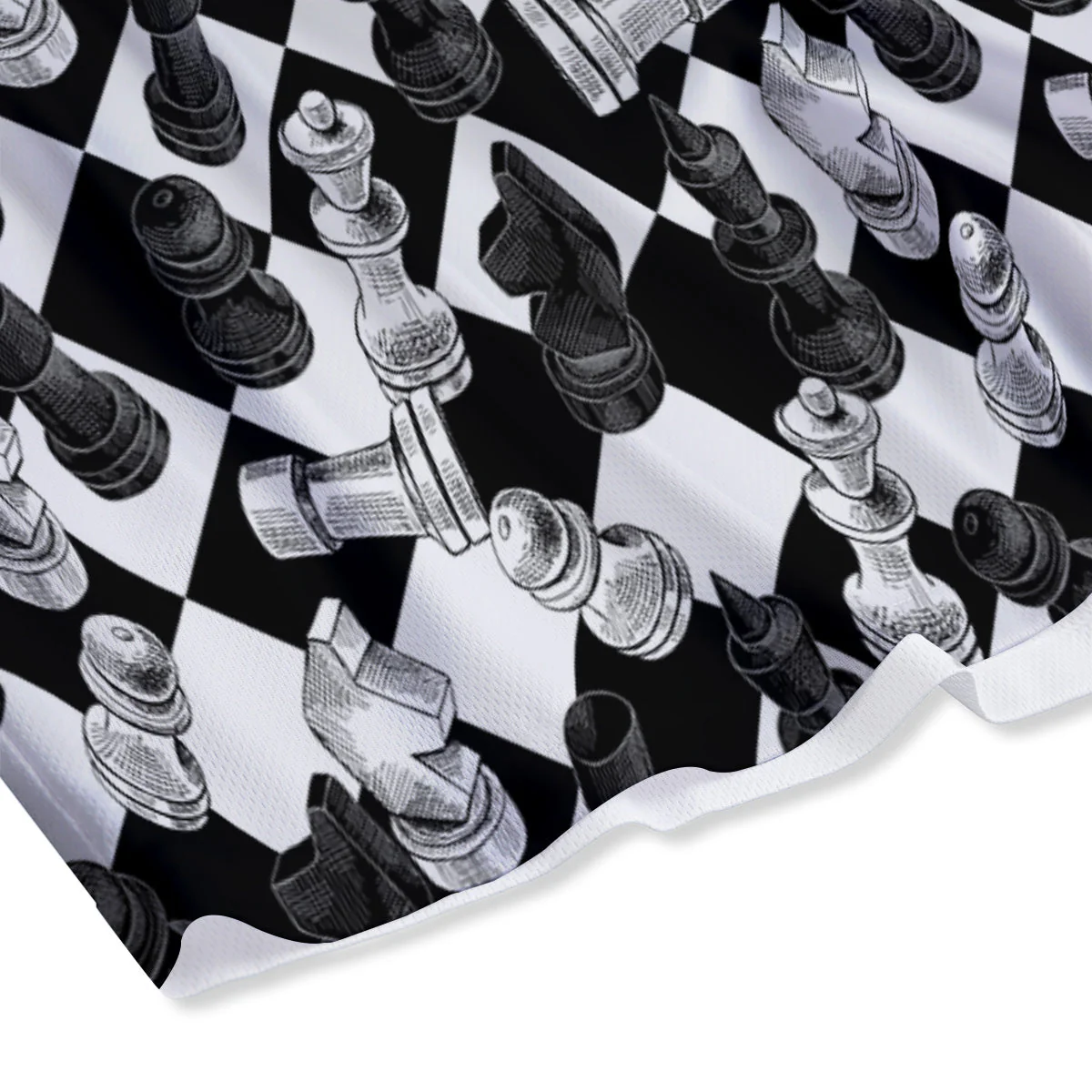 Black And White Chessboard Print Pattern Mesh Shorts - Image 4