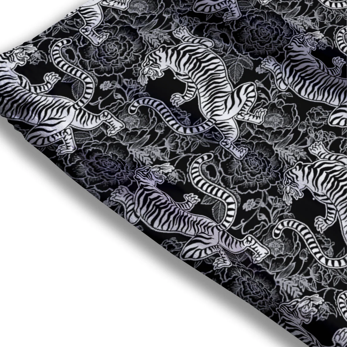 Black And White Chinese Tiger Print Pattern Mesh Shorts - Image 3
