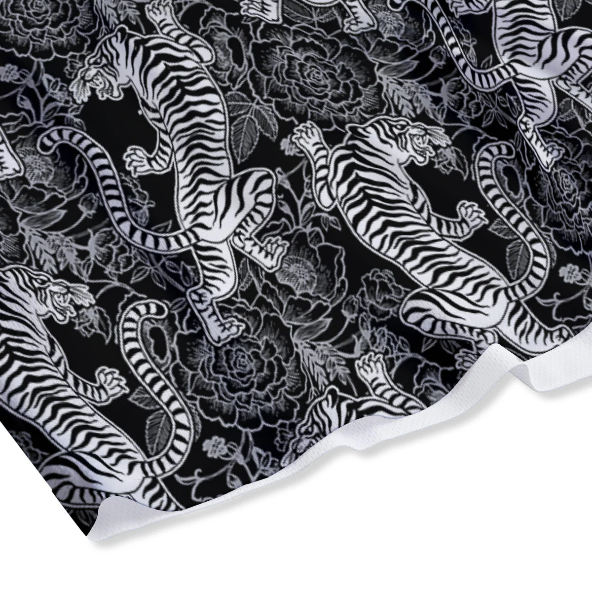 Black And White Chinese Tiger Print Pattern Mesh Shorts - Image 4
