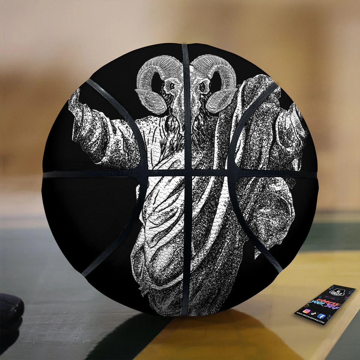 Black And White Demon Goat Print Basketball