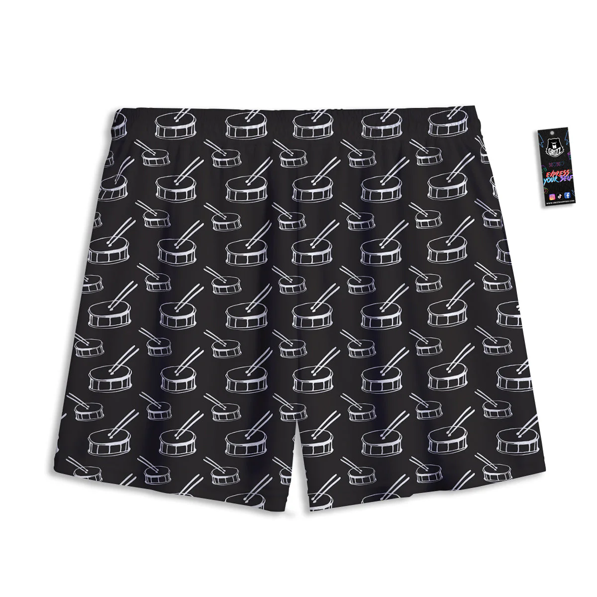 Black And White Drum Print Pattern Mesh Shorts - Image 2