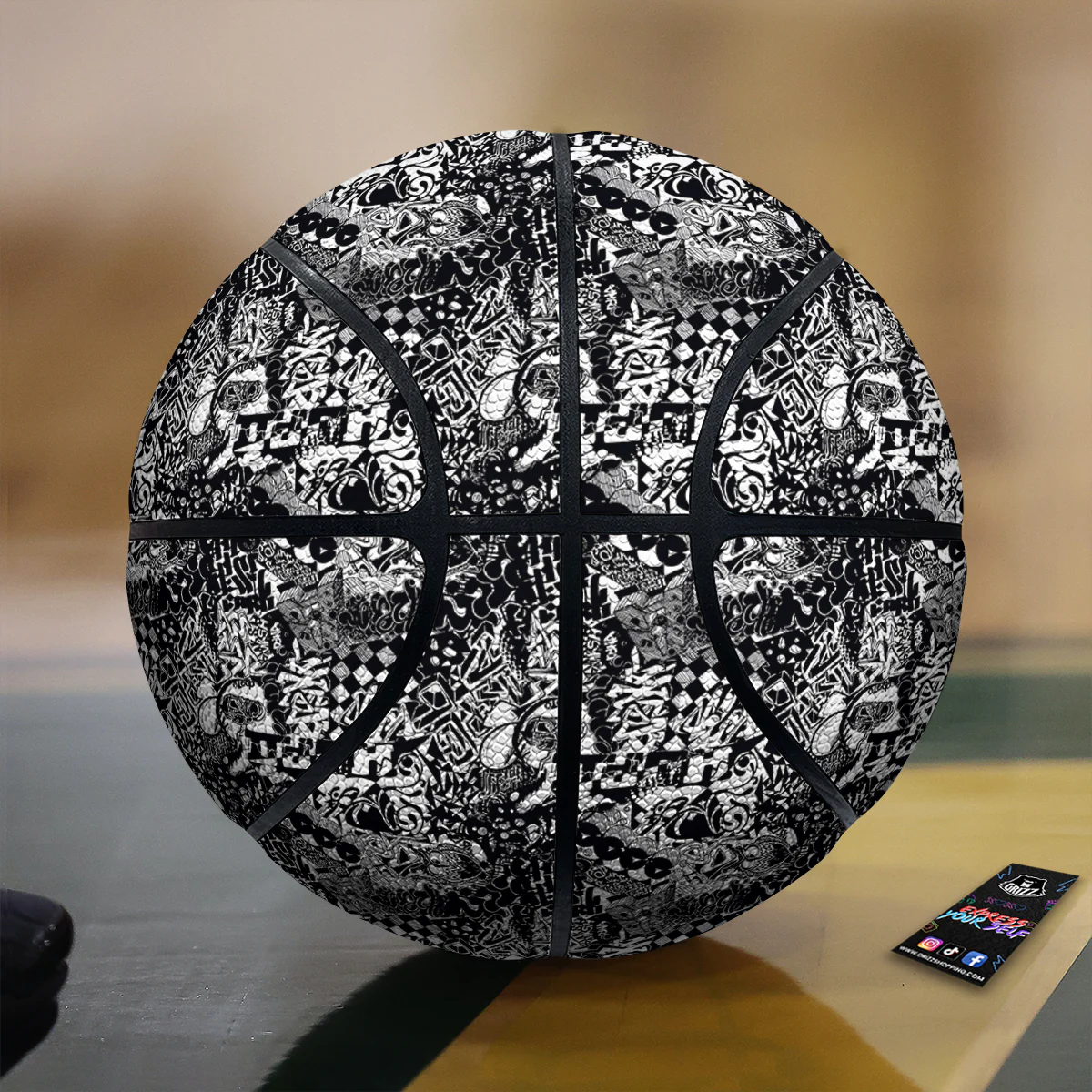 Black and White Graffity Street Art Print Pattern Basketball