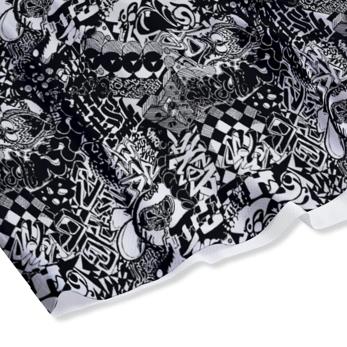 Black and White Graffity Street Art Print Pattern Mesh Shorts - Image 4