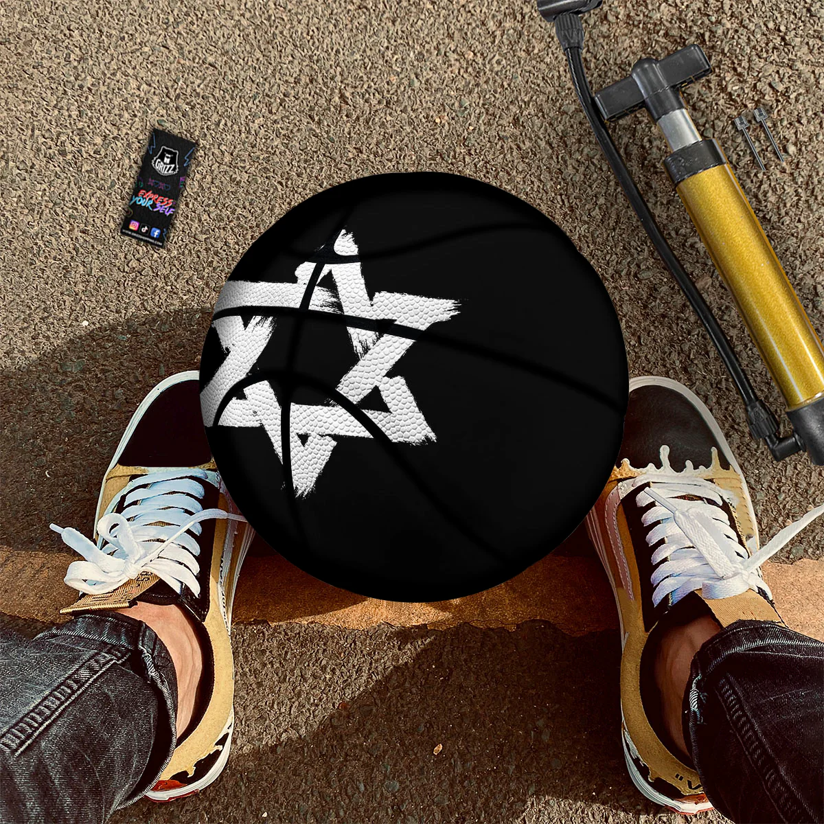 Black And White Star of David Print Basketball - Image 2