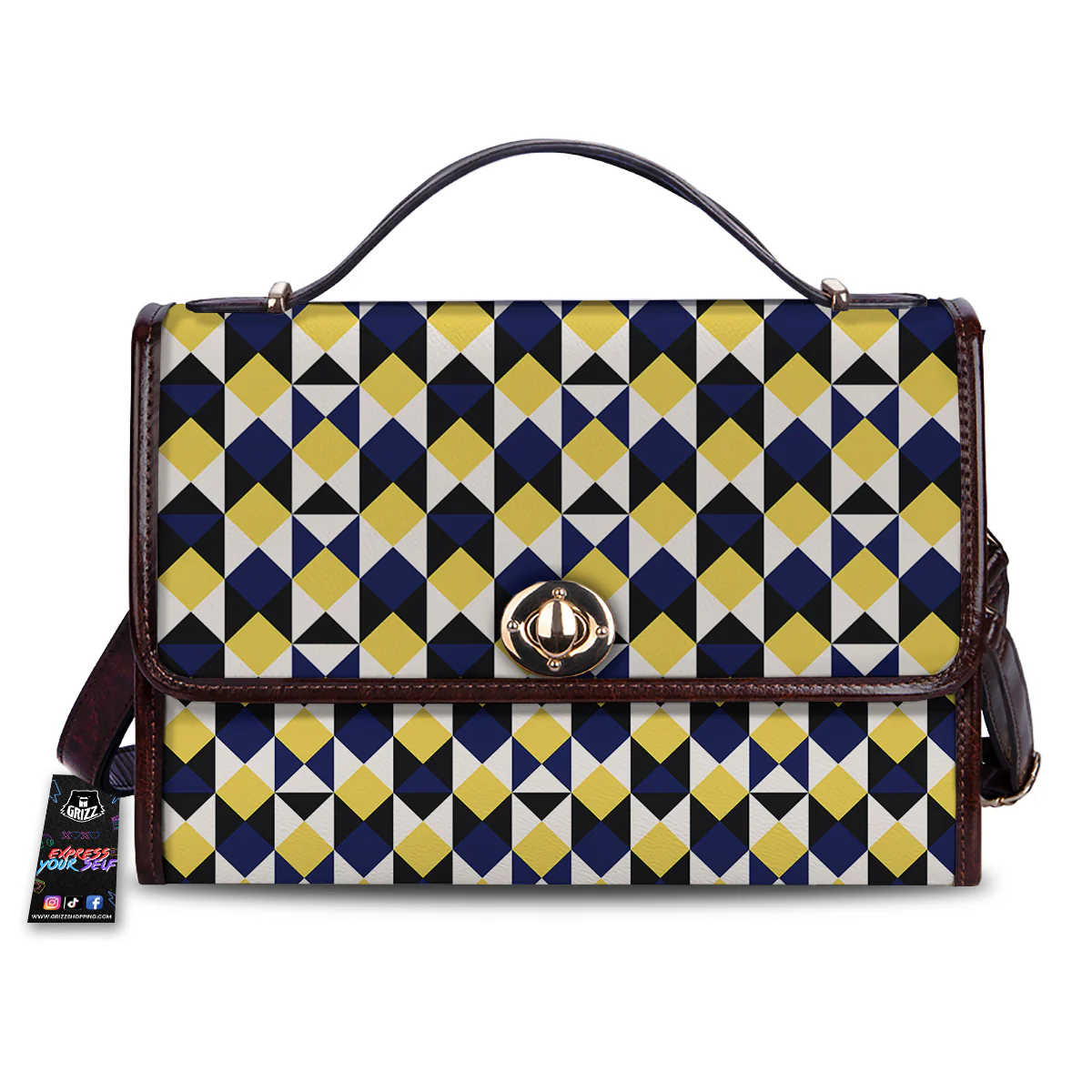 Black Argyle And Blue Yellow Print Pattern Women's Satchel Bag