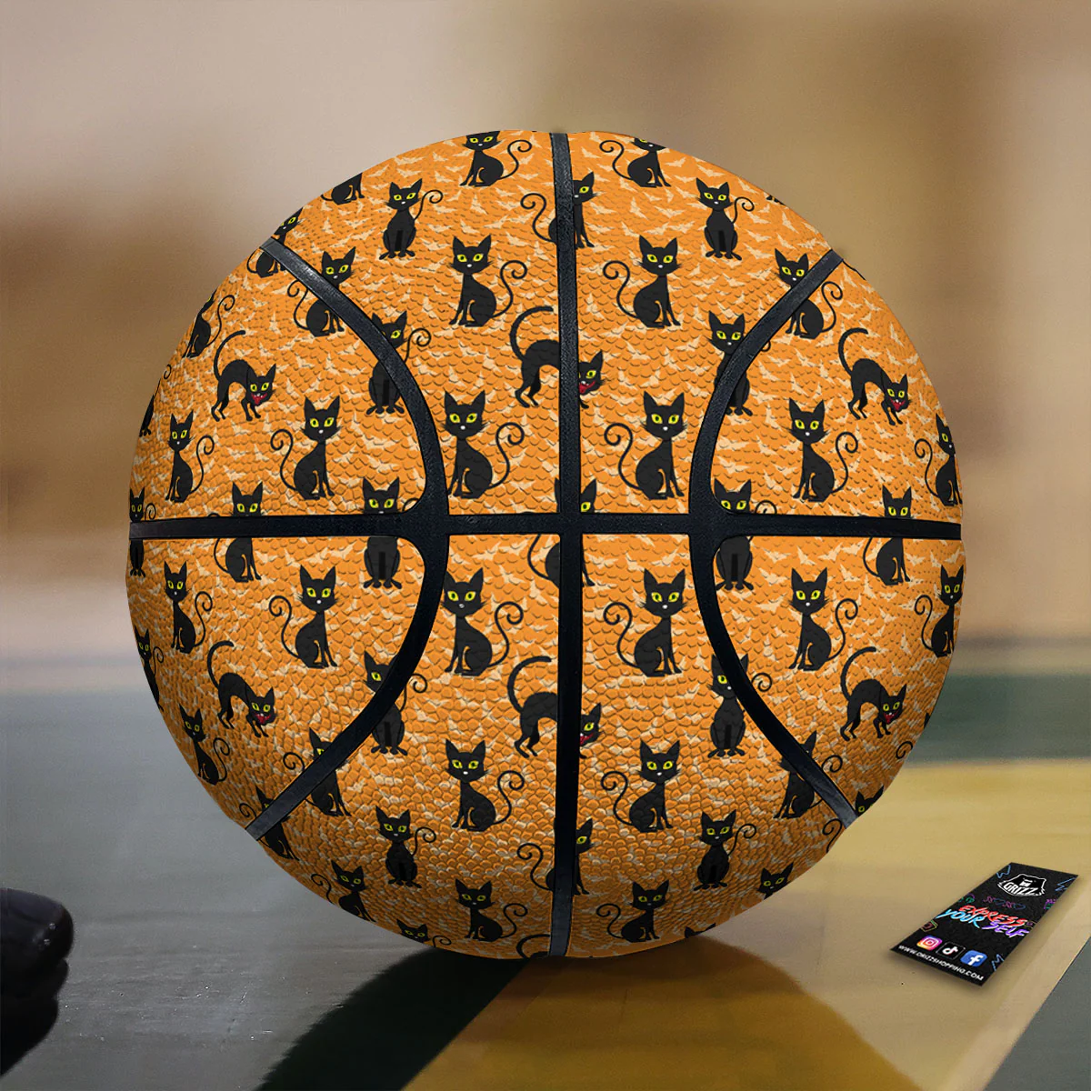Black Cat Halloween Print Pattern Basketball