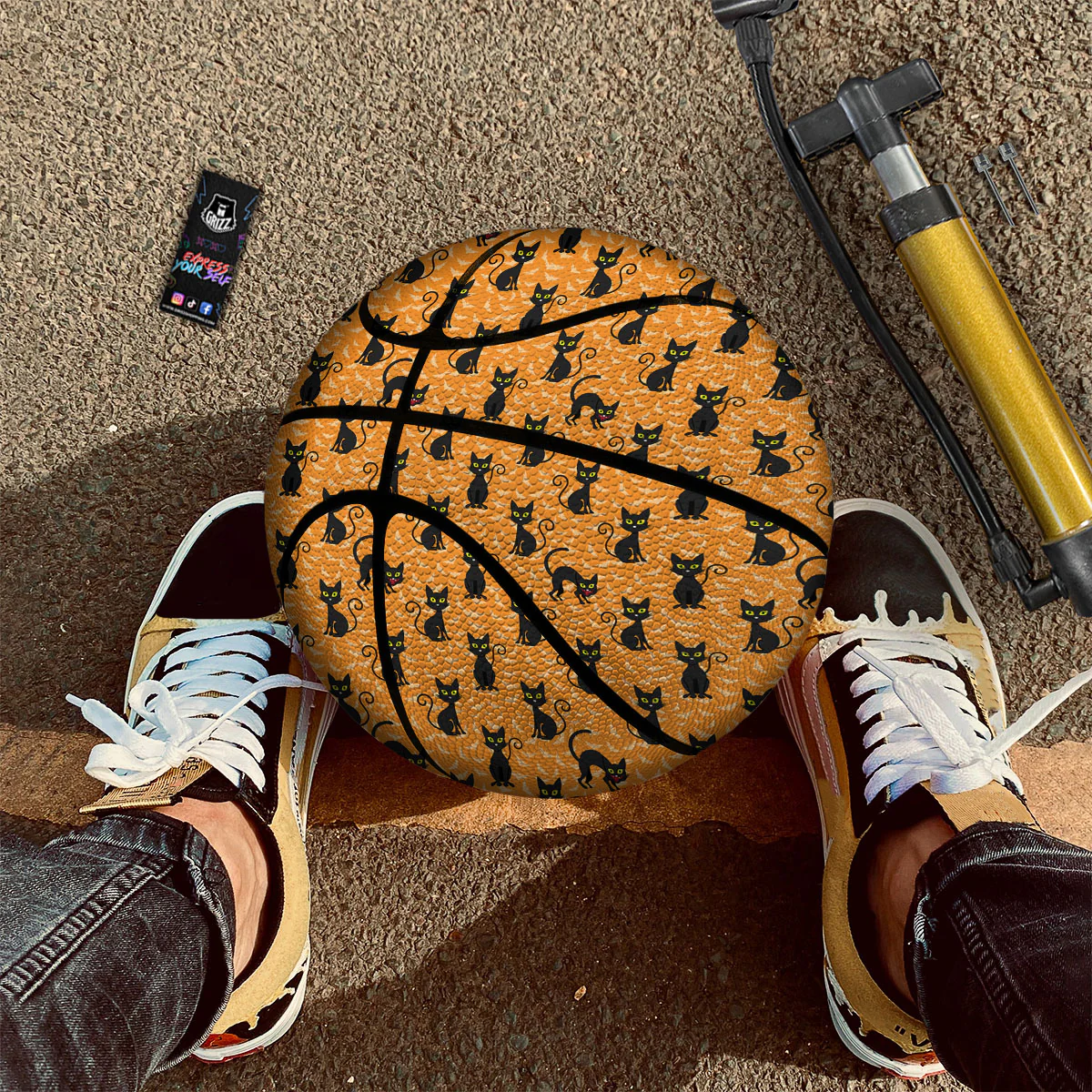 Black Cat Halloween Print Pattern Basketball - Image 2