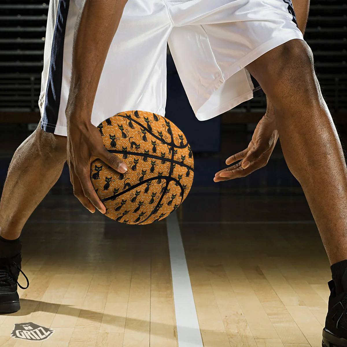 Black Cat Halloween Print Pattern Basketball - Image 3
