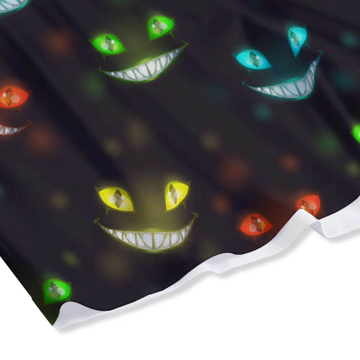 Black Cheshire Cat Print Pattern Mesh Shorts - Image 4