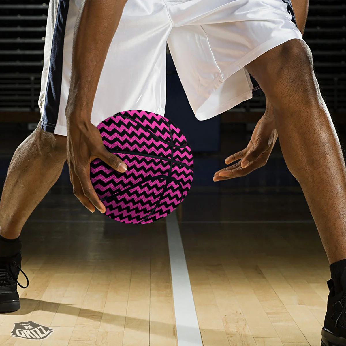 Black Chevron And Hot Pink Print Pattern Basketball - Image 3