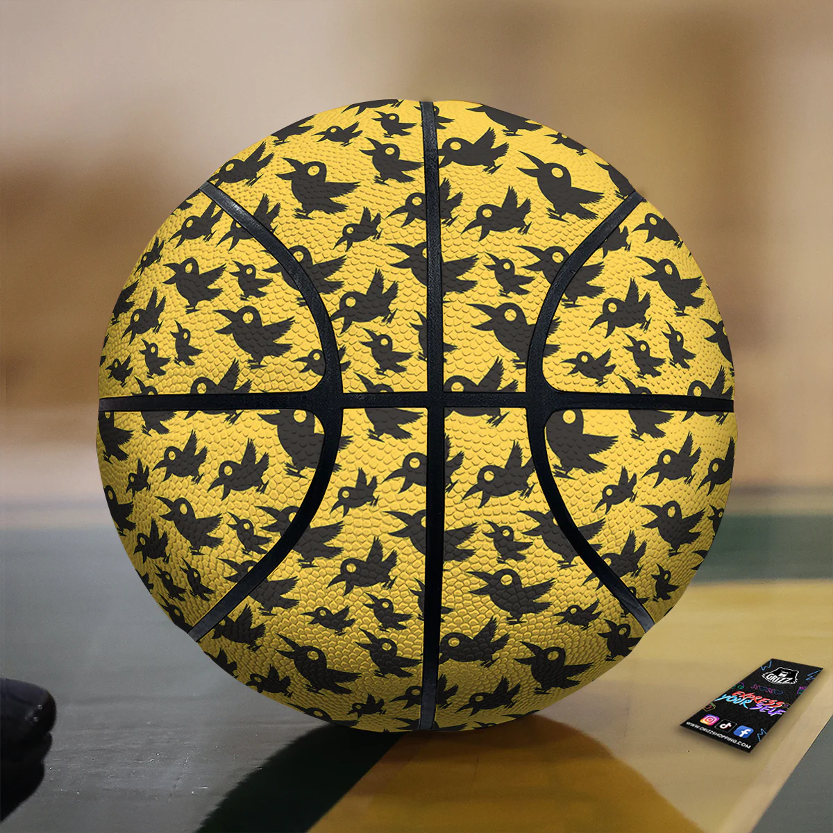 Black Crow Yellow Print Pattern Basketball