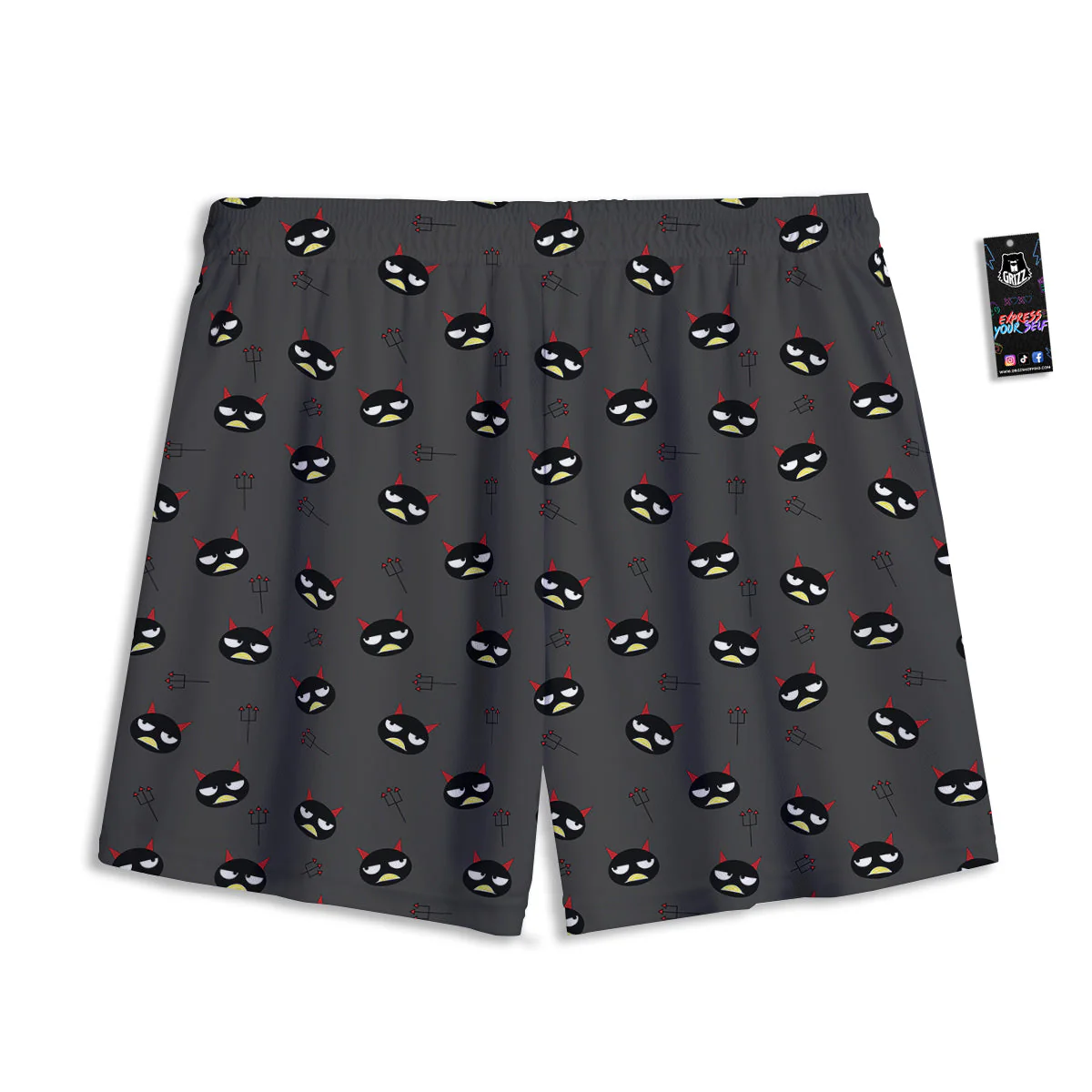 Black Demon Cartoon Print Pattern Mesh Shorts - Image 2
