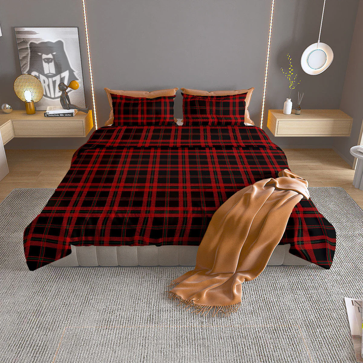 Black Green And Red Tartan Print Pattern Duvet Cover Bedding Set